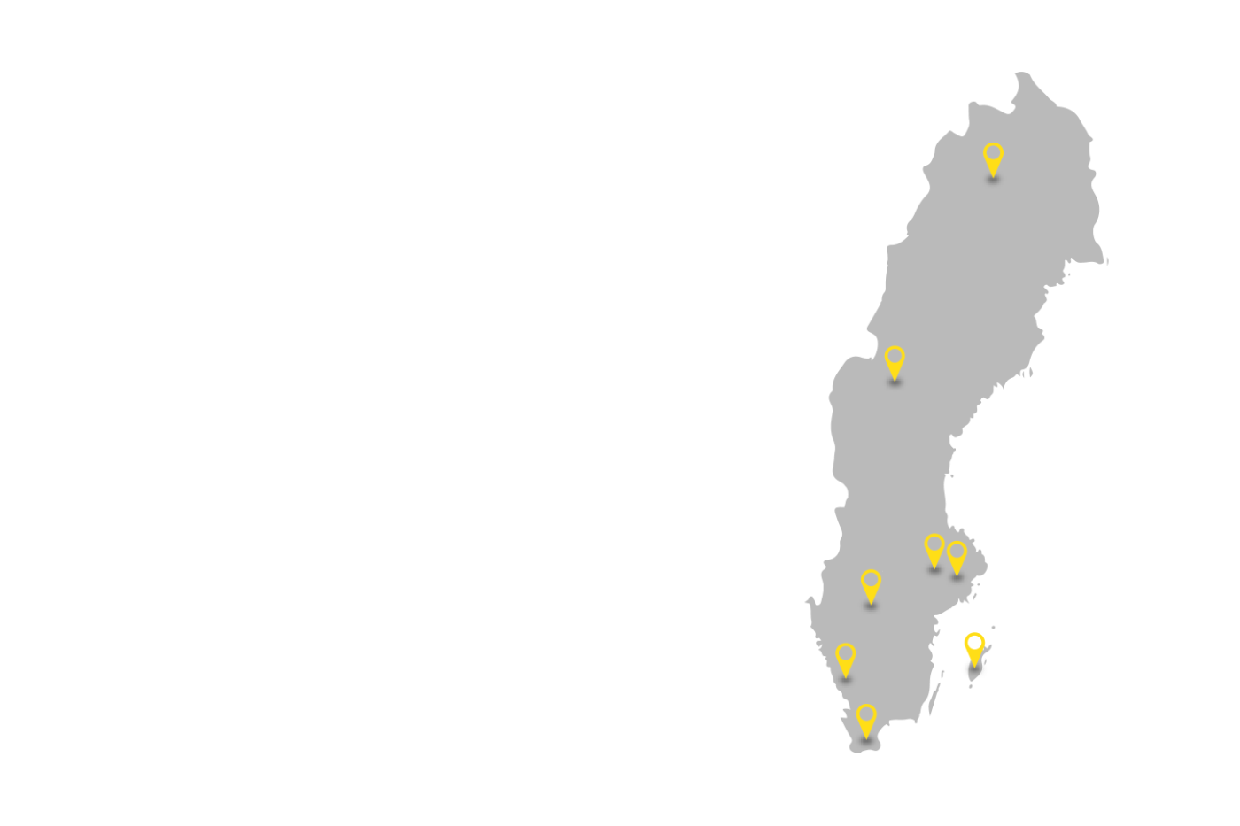 Bild på karta över Sverige där fasadskyltar har monterat